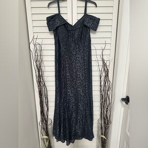 R&M Richards Navy Lace Maxi Dress